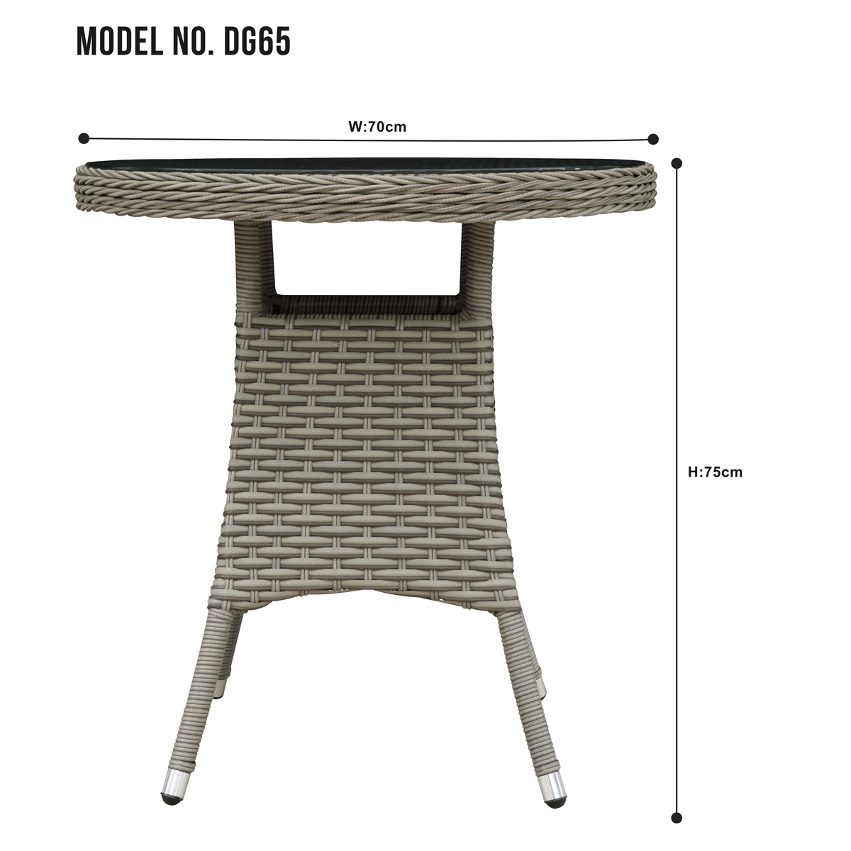 Dellonda DG65 Dellonda Chester Rattan Wicker Round Outdoor Table with Tempered Glass Top