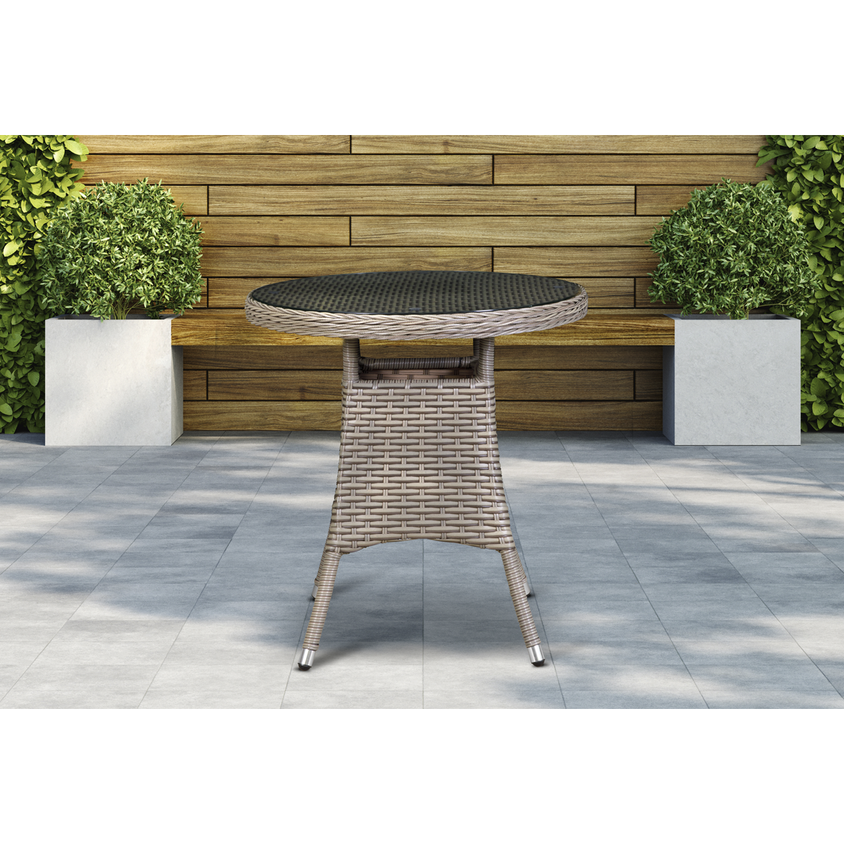 Dellonda DG65 Dellonda Chester Rattan Wicker Round Outdoor Table with Tempered Glass Top