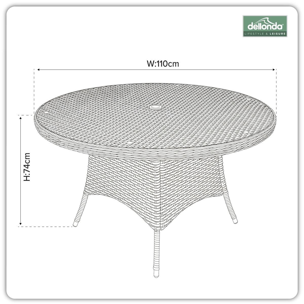 Dellonda DG66 Dellonda Chester Rattan Wicker Round Outdoor Dining Table with Tempered Glass Top