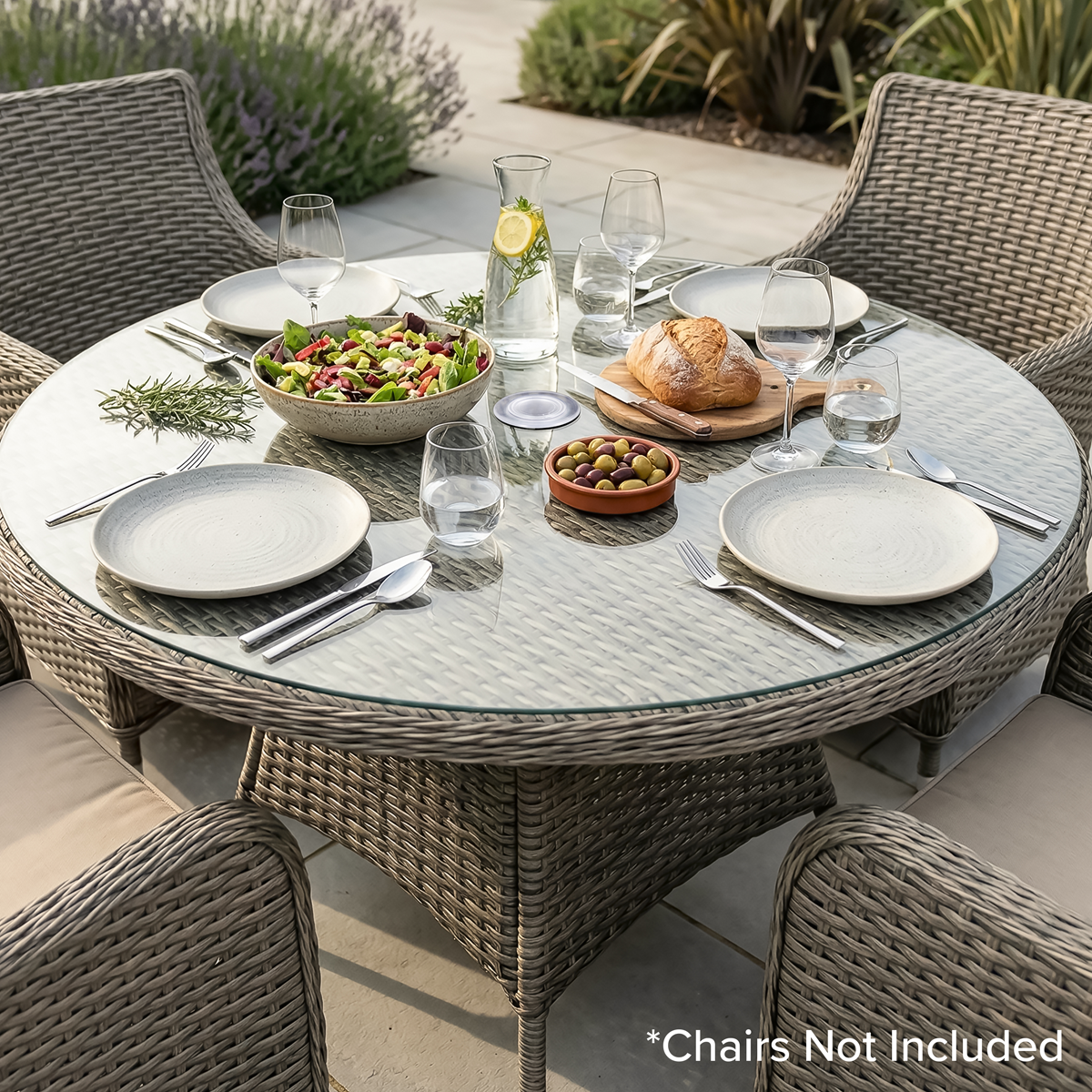 Dellonda DG66 Dellonda Chester Rattan Wicker Round Outdoor Dining Table with Tempered Glass Top