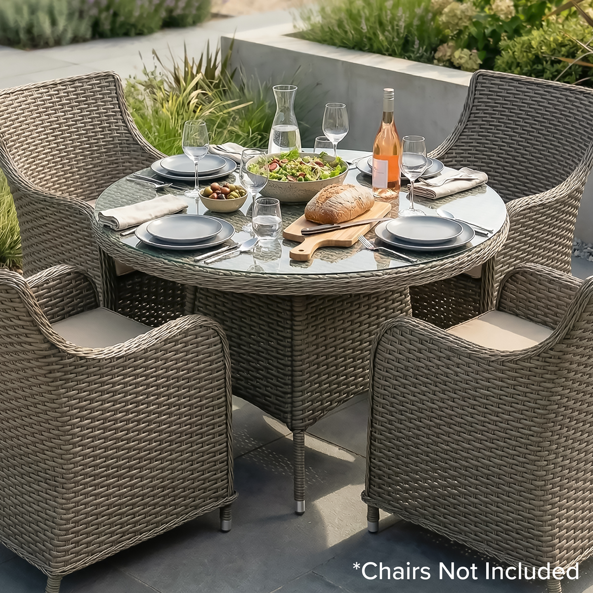 Dellonda DG66 Dellonda Chester Rattan Wicker Round Outdoor Dining Table with Tempered Glass Top