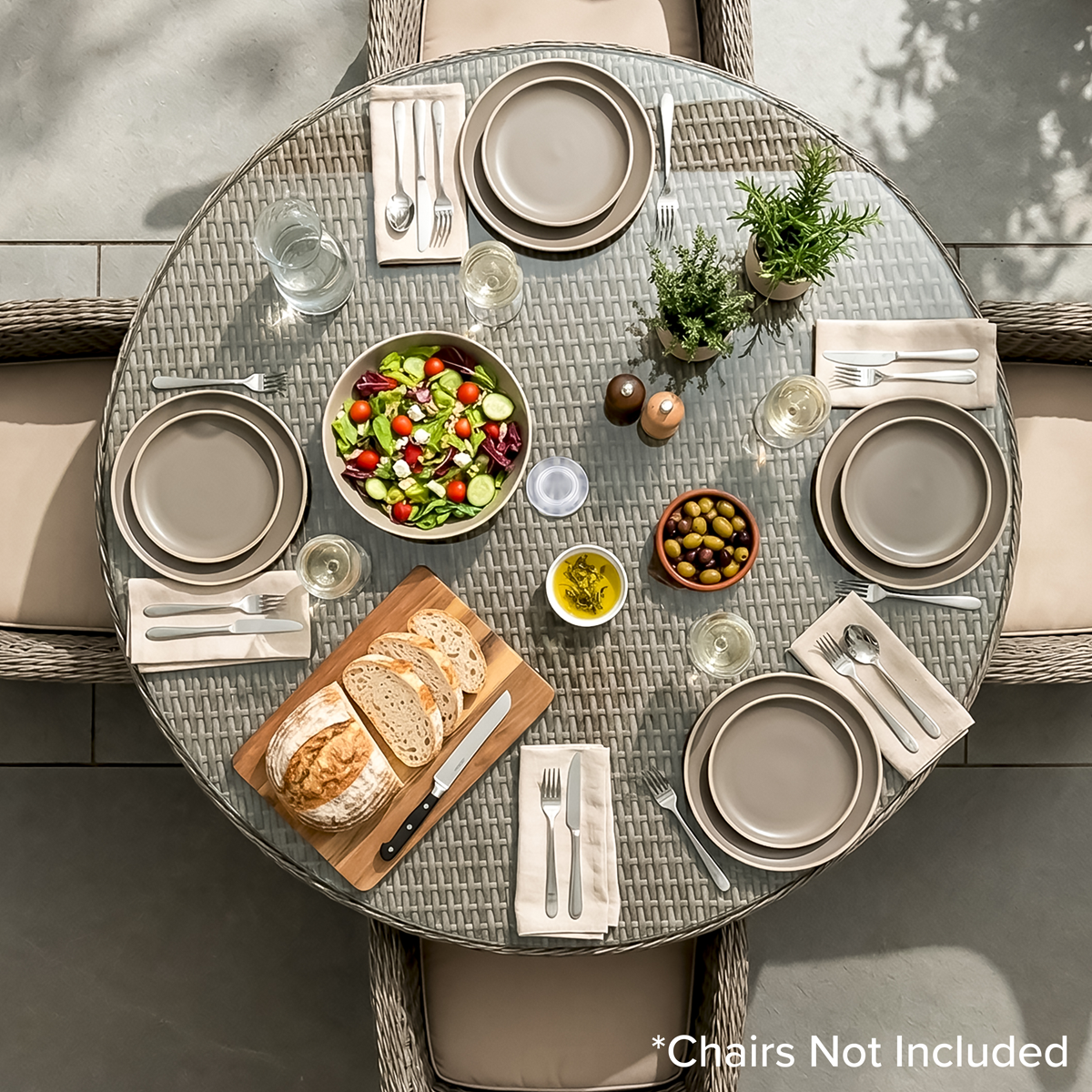 Dellonda DG66 Dellonda Chester Rattan Wicker Round Outdoor Dining Table with Tempered Glass Top
