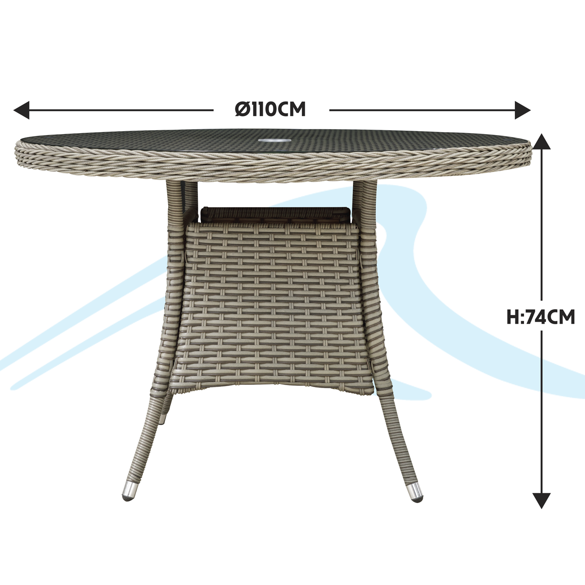 Dellonda DG66 Dellonda Chester Rattan Wicker Round Outdoor Dining Table with Tempered Glass Top