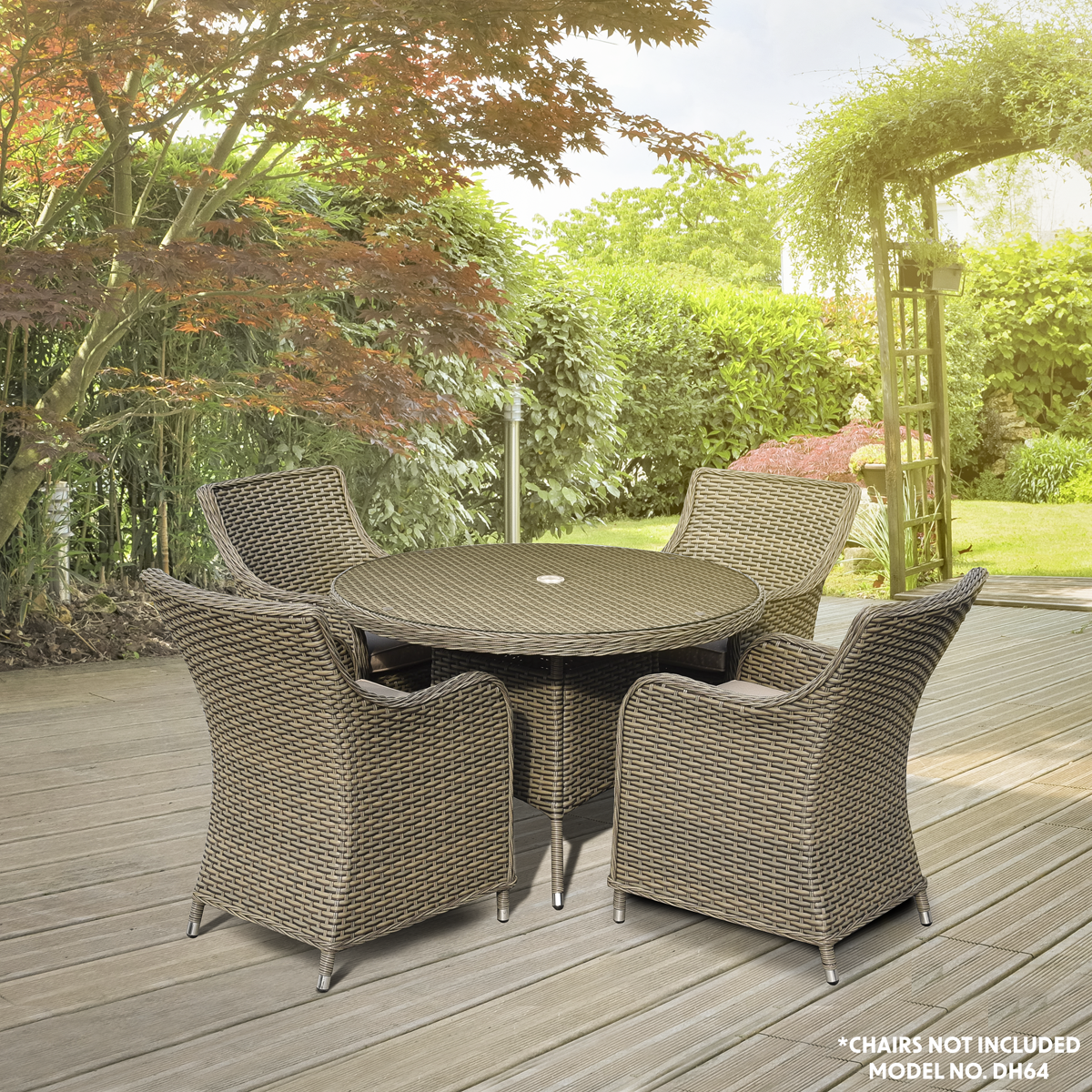 Dellonda DG66 Dellonda Chester Rattan Wicker Round Outdoor Dining Table with Tempered Glass Top