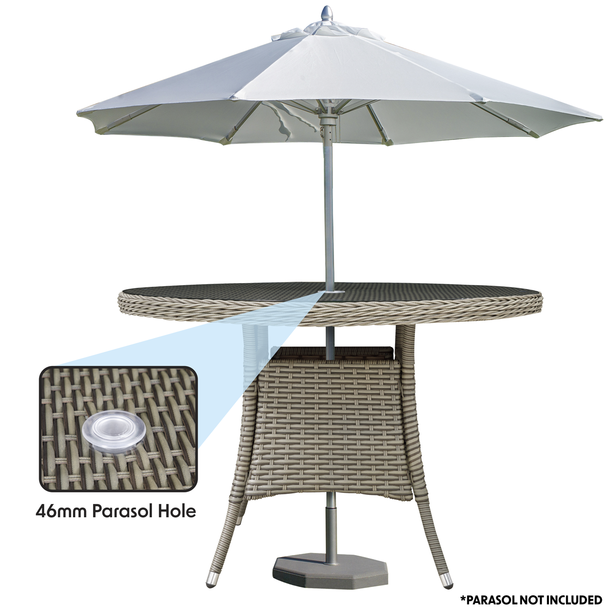 Dellonda DG66 Dellonda Chester Rattan Wicker Round Outdoor Dining Table with Tempered Glass Top