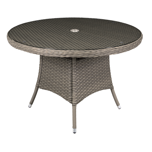 Dellonda DG66 Dellonda Chester Rattan Wicker Round Outdoor Dining Table with Tempered Glass Top