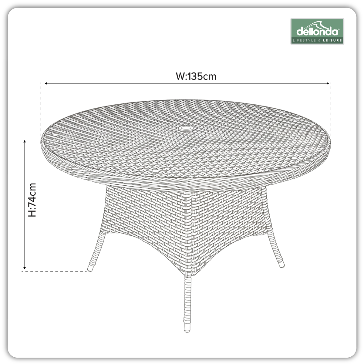 Dellonda DG67 Dellonda Chester Rattan Wicker Round Outdoor Dining Table with Tempered Glass Top