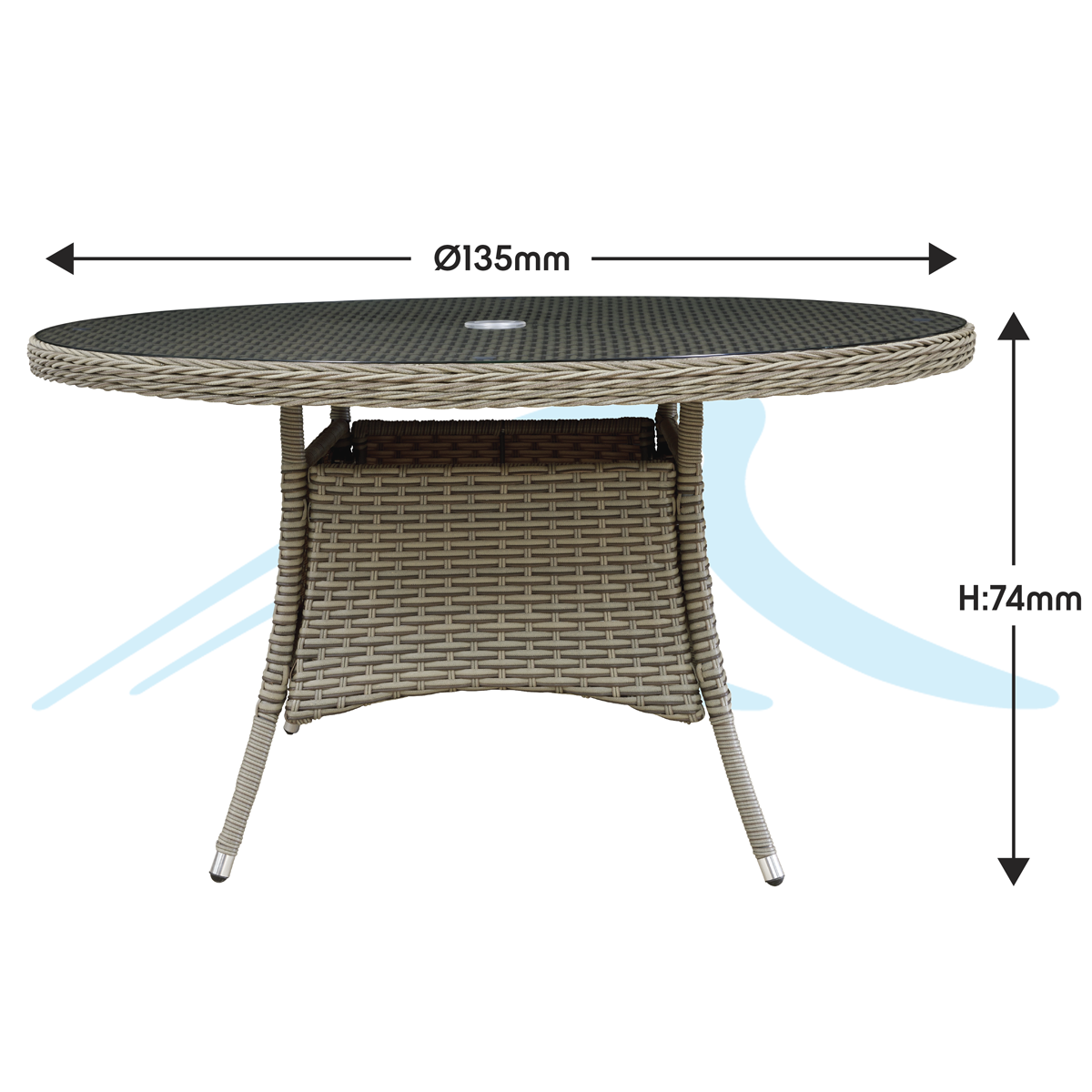 Dellonda DG67 Dellonda Chester Rattan Wicker Round Outdoor Dining Table with Tempered Glass Top