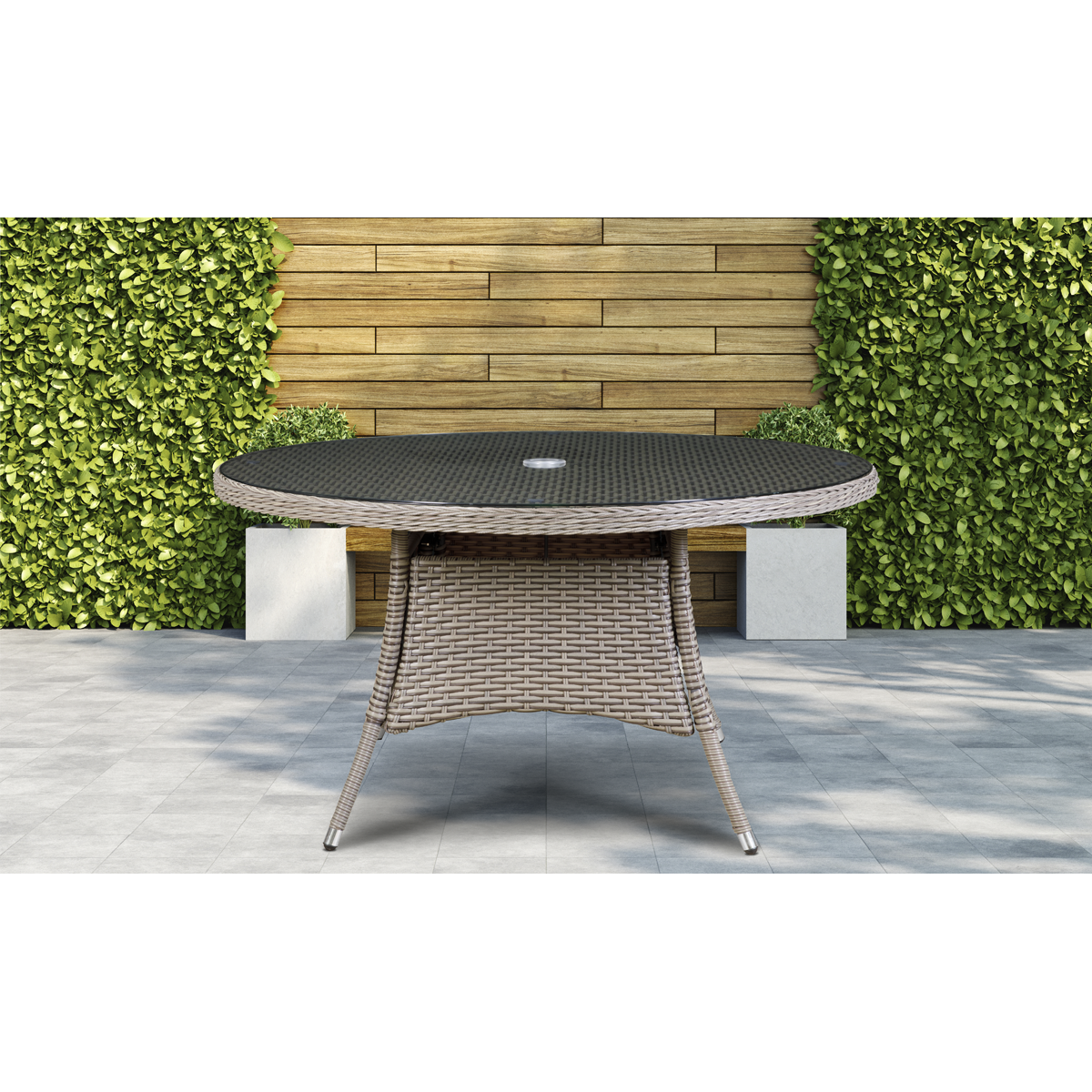 Dellonda DG67 Dellonda Chester Rattan Wicker Round Outdoor Dining Table with Tempered Glass Top