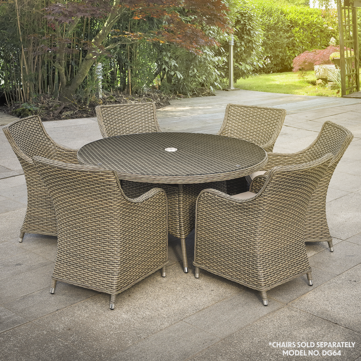 Dellonda DG67 Dellonda Chester Rattan Wicker Round Outdoor Dining Table with Tempered Glass Top