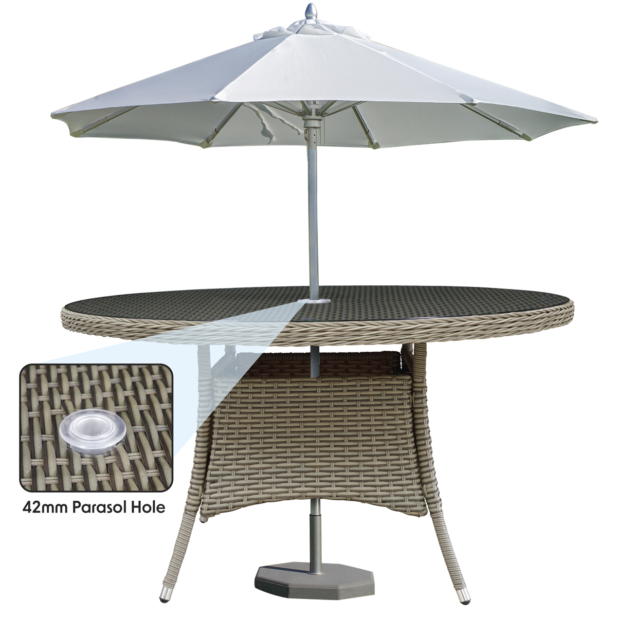 Dellonda DG67 Dellonda Chester Rattan Wicker Round Outdoor Dining Table with Tempered Glass Top