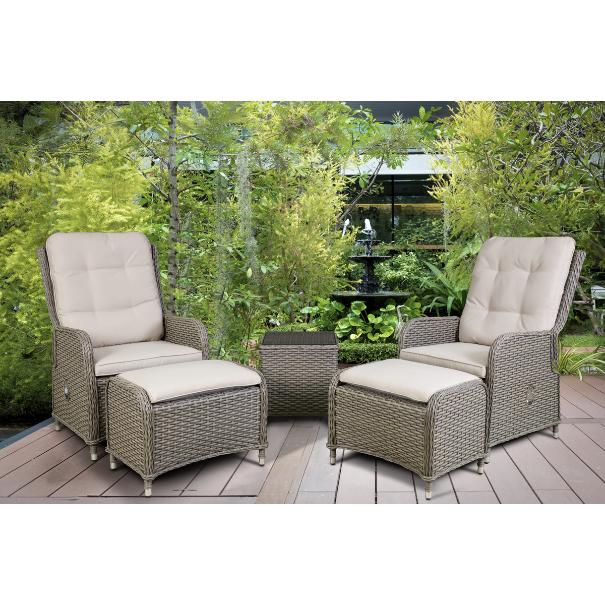 Dellonda DG68 Dellonda Chester Rattan Wicker Outdoor Recliner Loungers & Table Set 5pc