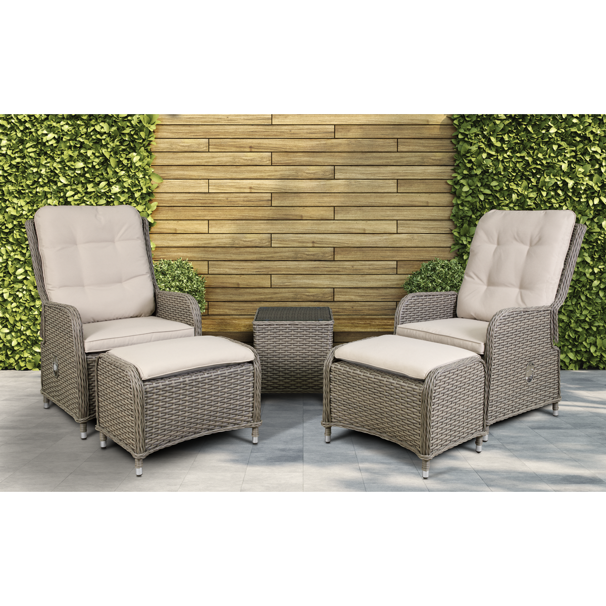Dellonda DG68 Dellonda Chester Rattan Wicker Outdoor Recliner Loungers & Table Set 5pc