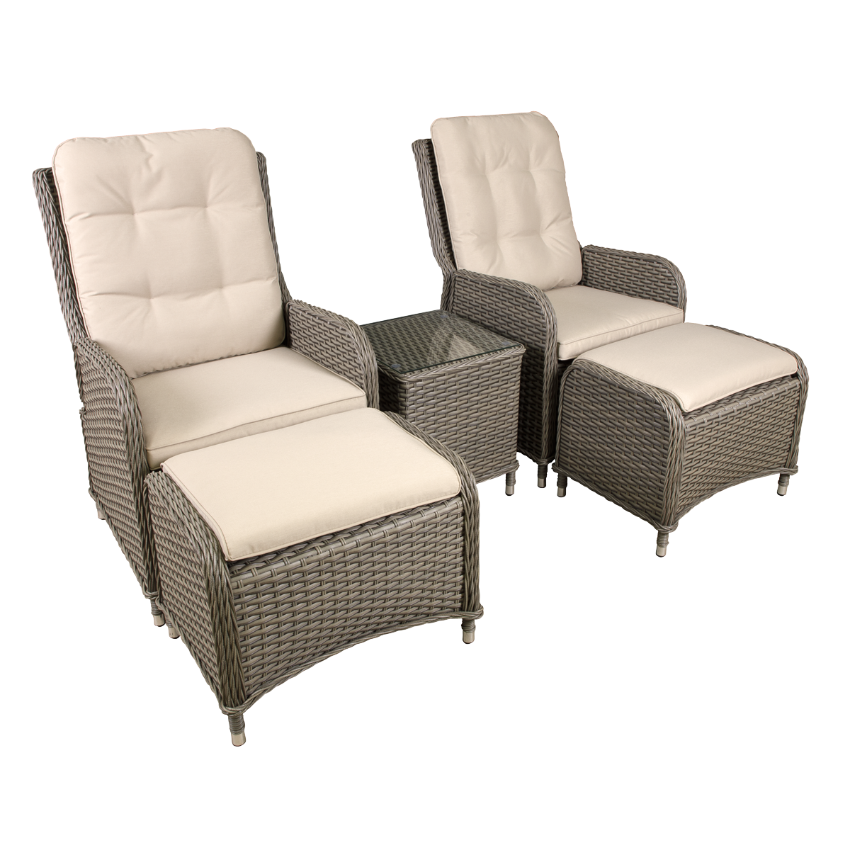 Dellonda DG68 Dellonda Chester Rattan Wicker Outdoor Recliner Loungers & Table Set 5pc