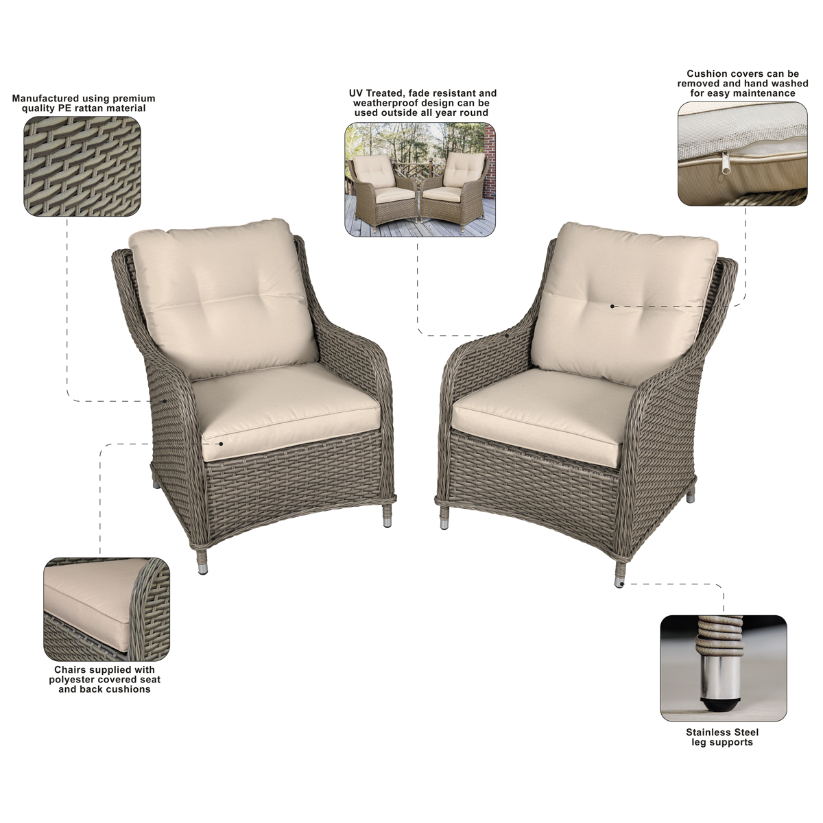 Dellonda DG69 Dellonda Chester Rattan Wicker Outdoor Armchairs 2pc