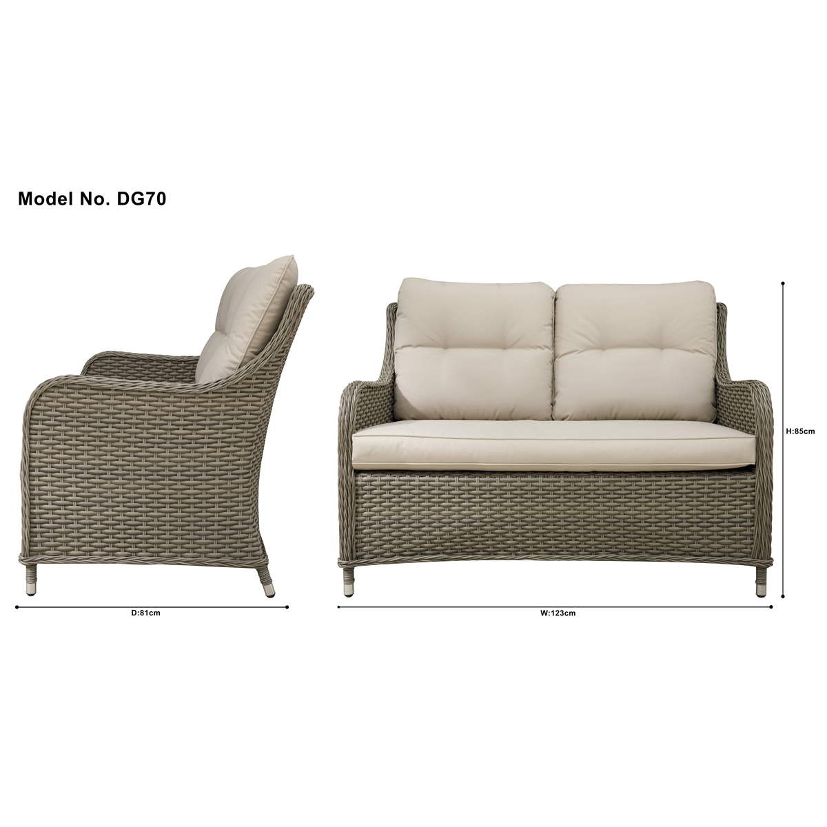 Dellonda DG70 Dellonda Chester Rattan Wicker Outdoor 2-Seater Sofa
