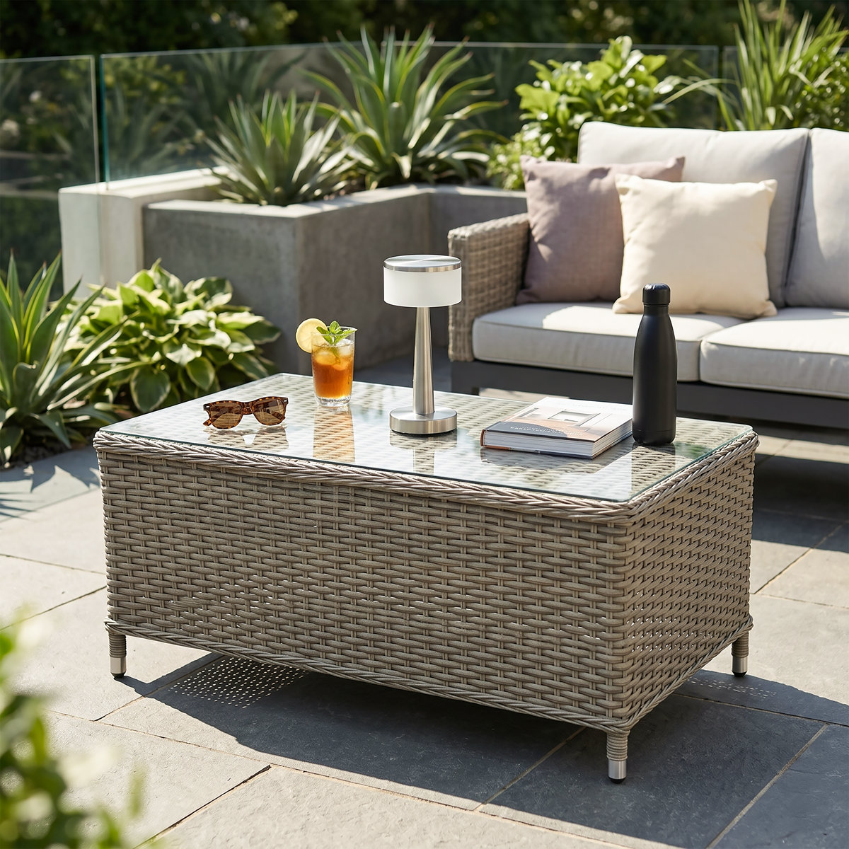 Dellonda DG71 Dellonda Chester Rattan Wicker Outdoor Balcony Table with Tempered Glass Top
