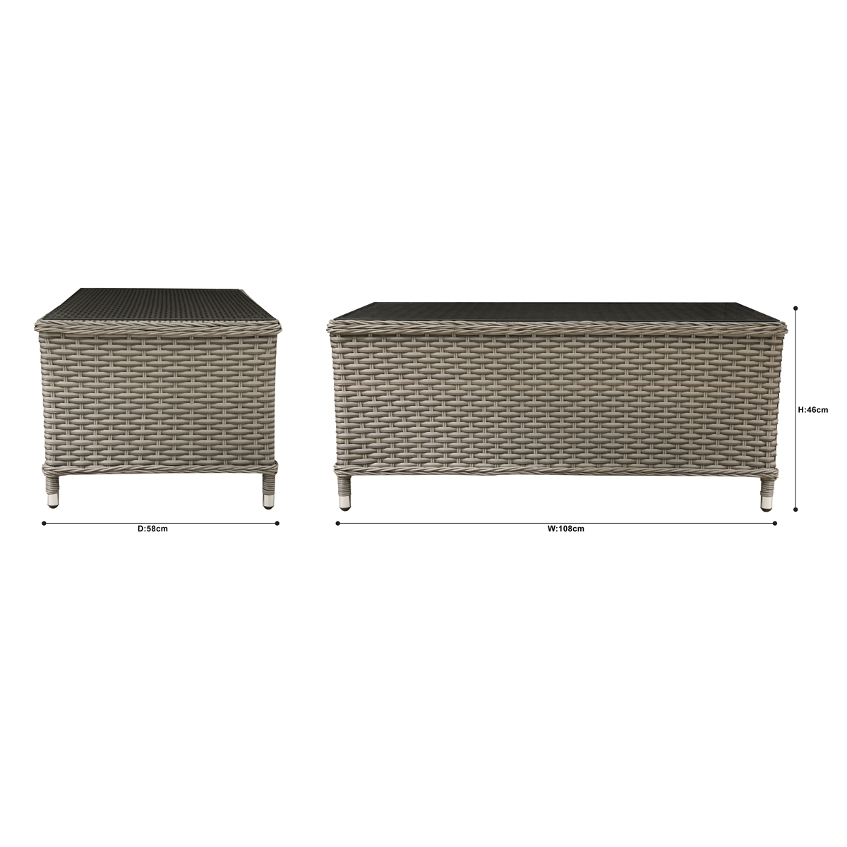 Dellonda DG71 Dellonda Chester Rattan Wicker Outdoor Balcony Table with Tempered Glass Top
