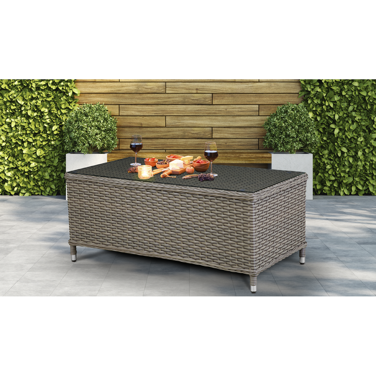Dellonda DG71 Dellonda Chester Rattan Wicker Outdoor Balcony Table with Tempered Glass Top
