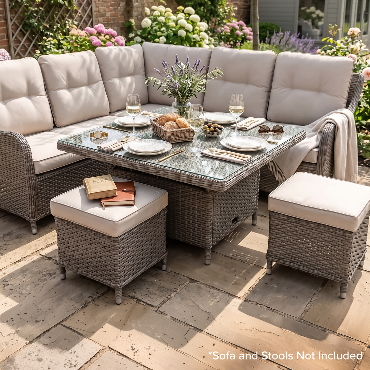 Dellonda DG73 Dellonda Chester Rattan Wicker Adjustable-Height Outdoor Dining Table