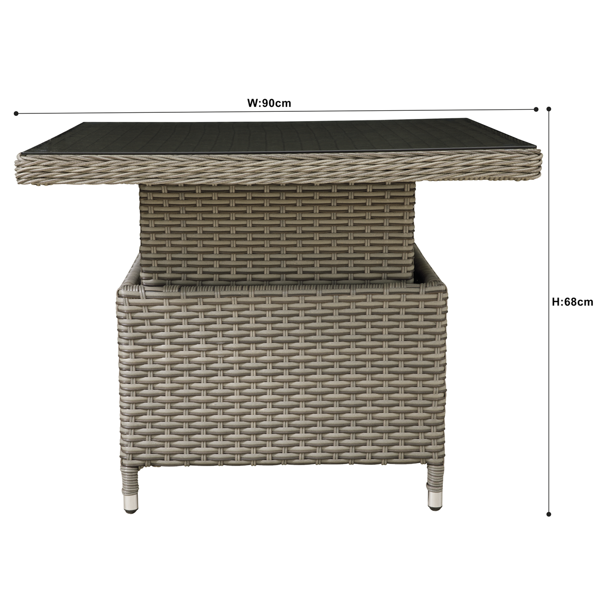 Dellonda DG73 Dellonda Chester Rattan Wicker Adjustable-Height Outdoor Dining Table