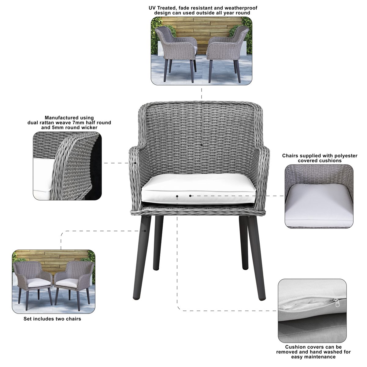 Dellonda DG76 Dellonda Buxton Rattan Wicker Outdoor Chairs Set 2pc