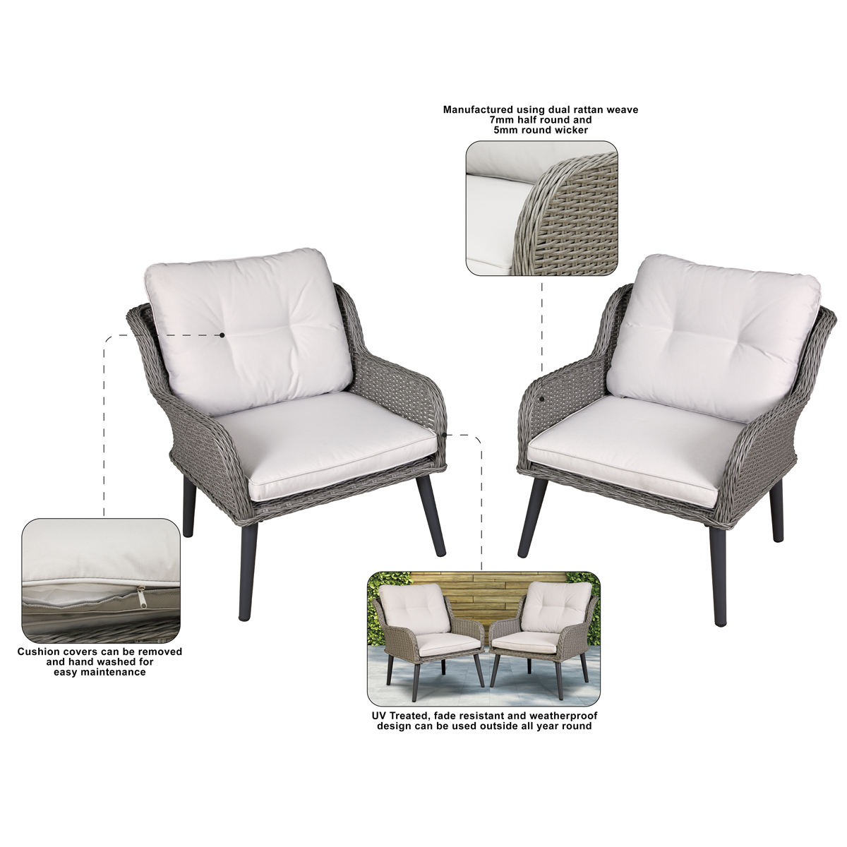 Dellonda DG79 Dellonda Buxton Rattan Wicker Outdoor Chair Set 2pc