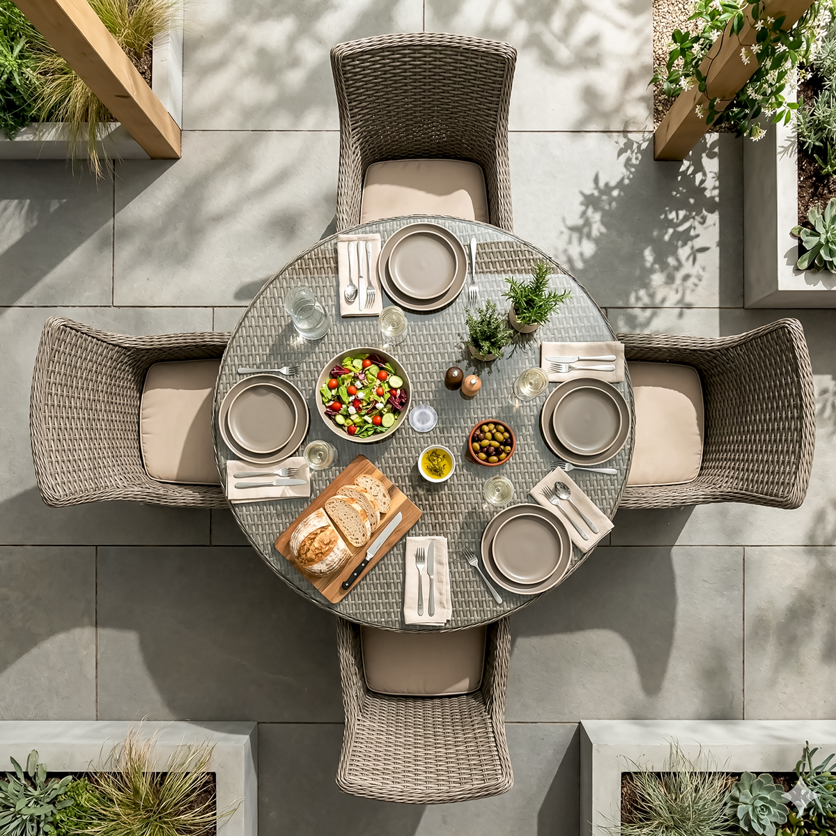 Dellonda DG84 Dellonda Chester Rattan Wicker Outdoor Dining Set with Tempered Glass Tabletop 5pc