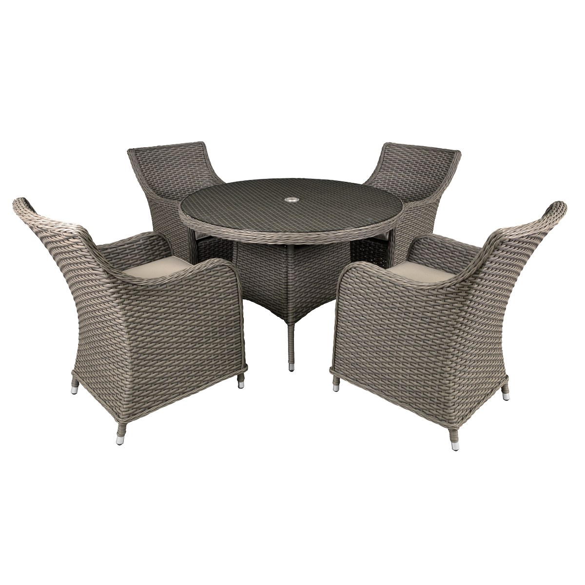 Dellonda DG84 Dellonda Chester Rattan Wicker Outdoor Dining Set with Tempered Glass Tabletop 5pc