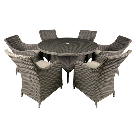 Dellonda DG85 Dellonda Chester Rattan Wicker Outdoor Dining Set with Tempered Glass Tabletop 7pc