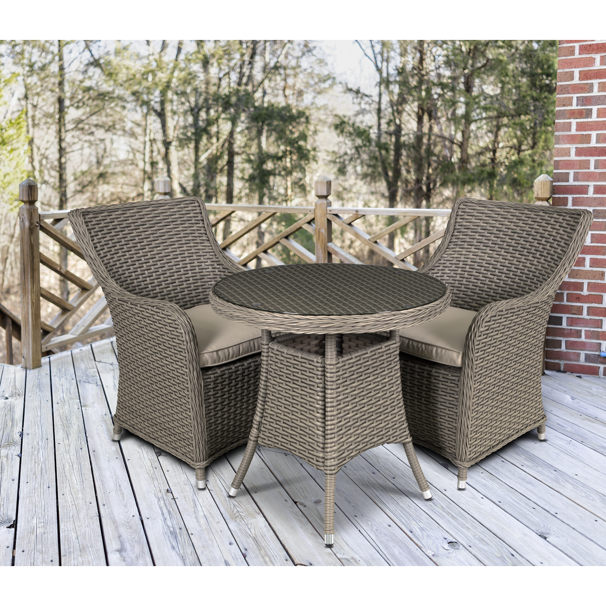 Dellonda DG86 Dellonda Chester Rattan Wicker Outdoor Dining Set with Tempered Glass Tabletop 3pc