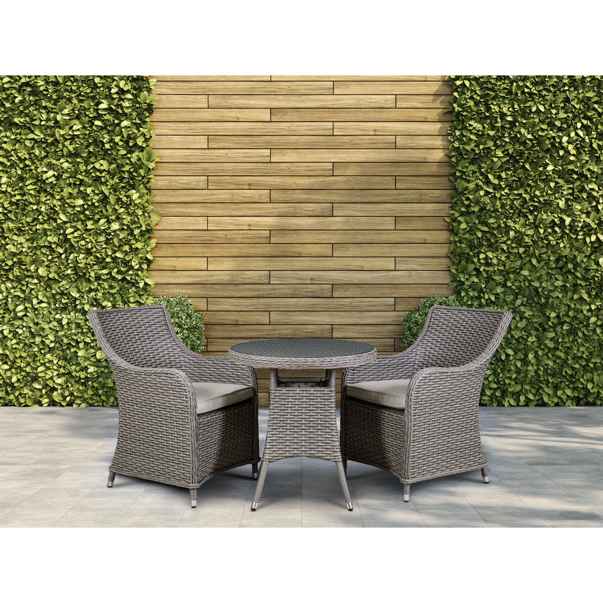Dellonda DG86 Dellonda Chester Rattan Wicker Outdoor Dining Set with Tempered Glass Tabletop 3pc