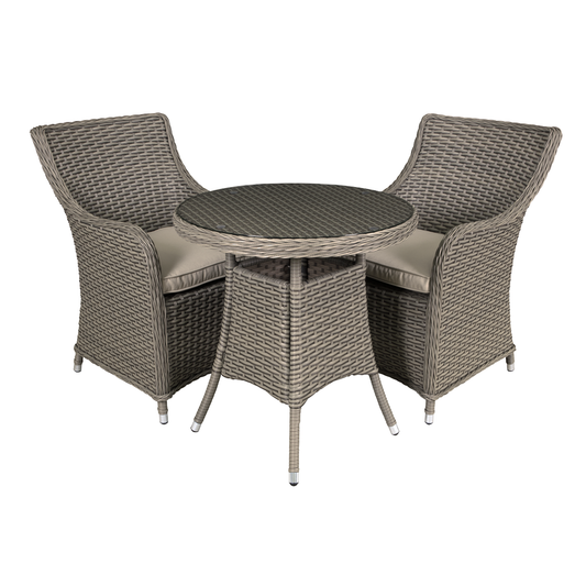Dellonda DG86 Dellonda Chester Rattan Wicker Outdoor Dining Set with Tempered Glass Tabletop 3pc