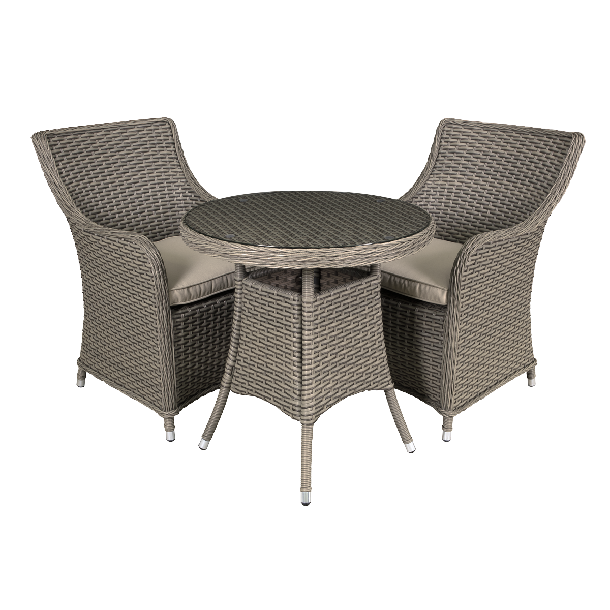 Dellonda DG86 Dellonda Chester Rattan Wicker Outdoor Dining Set with Tempered Glass Tabletop 3pc