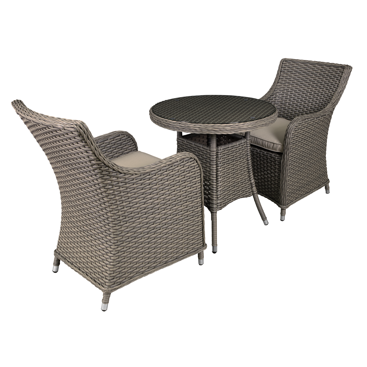 Dellonda DG86 Dellonda Chester Rattan Wicker Outdoor Dining Set with Tempered Glass Tabletop 3pc