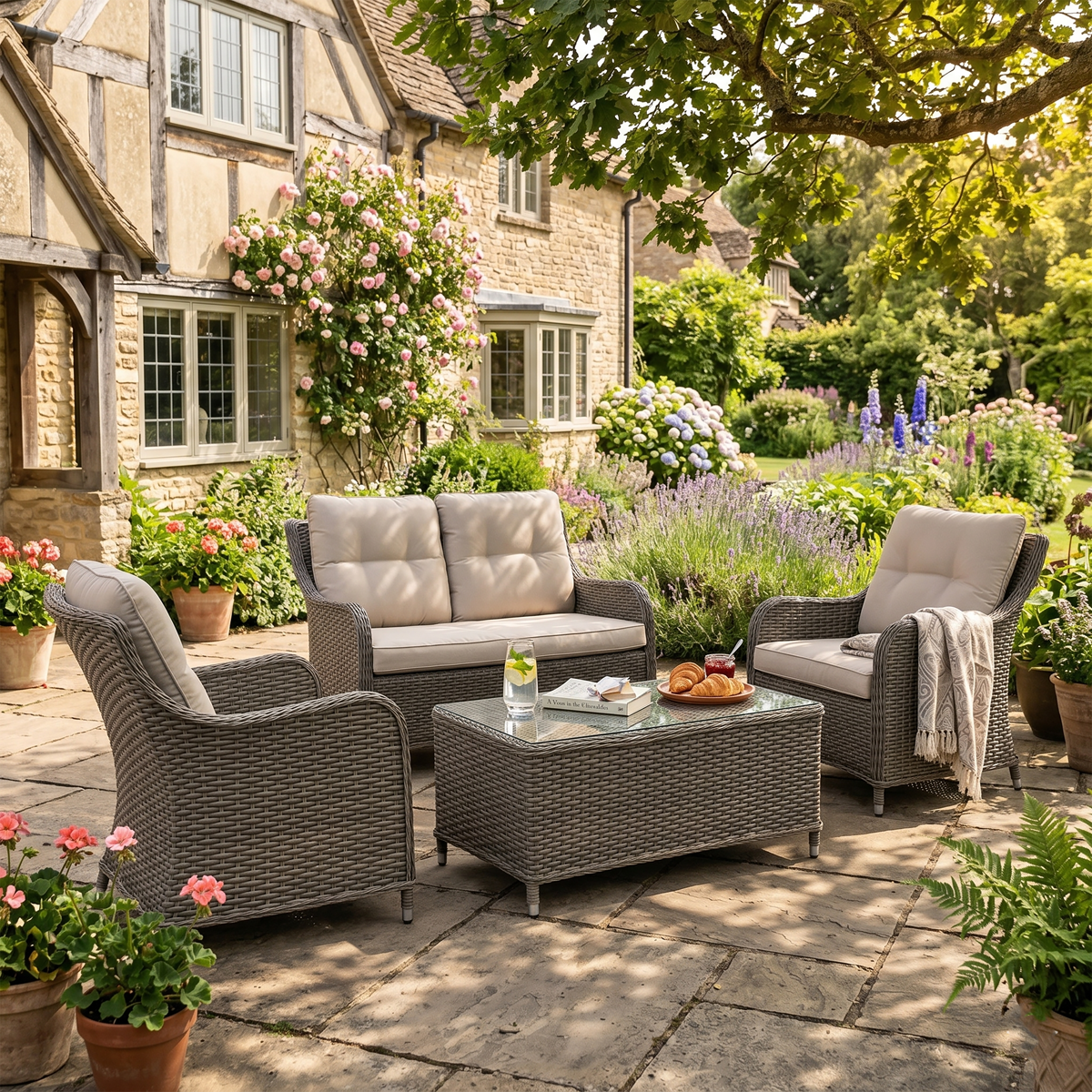 Dellonda DG88 Dellonda Chester Rattan Wicker Outdoor Lounge Set 3pc