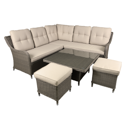 Dellonda DG89 Dellonda Chester Rattan Wicker Outdoor 5-Seater Corner Sofa, Adjustable Table & Footstools Set 5pc