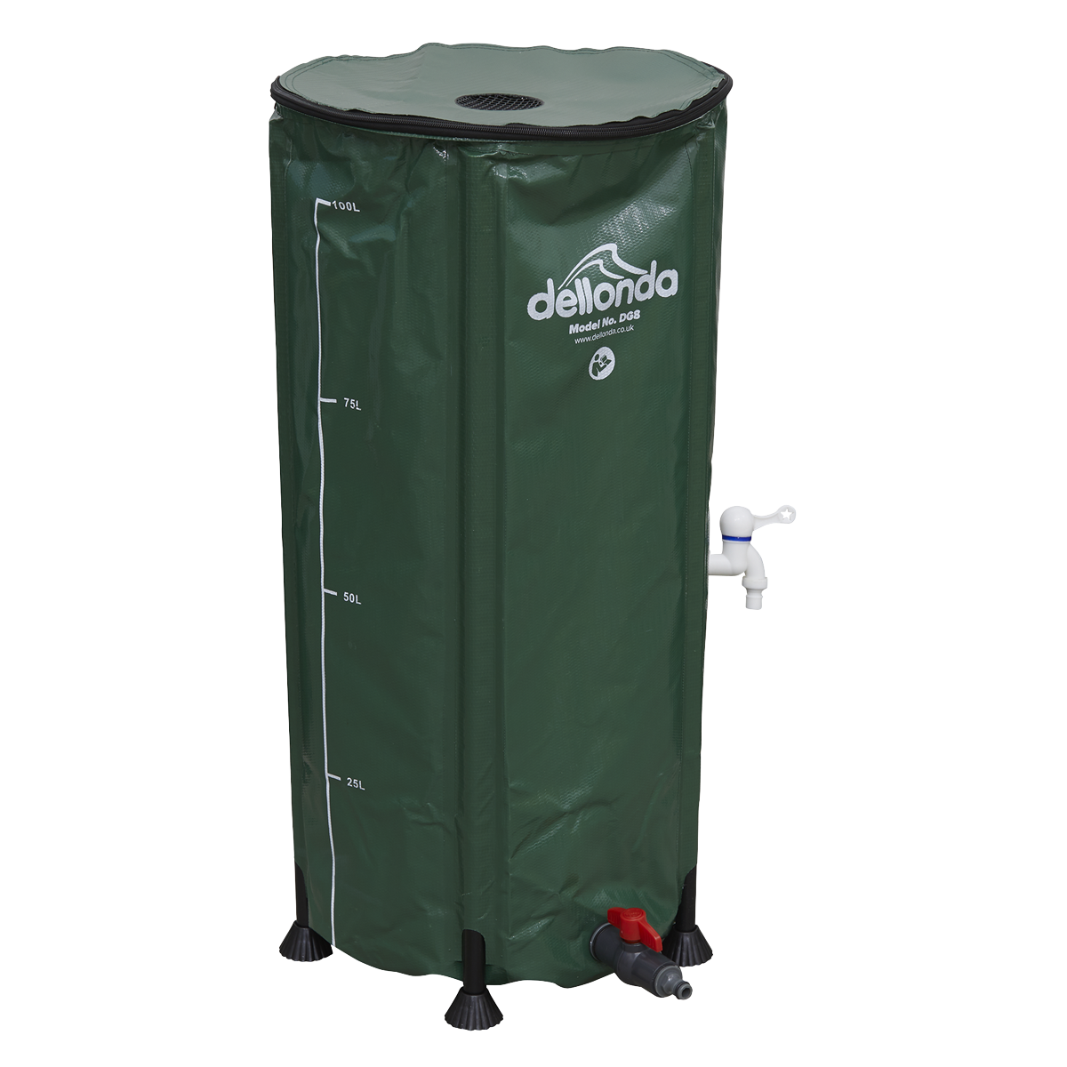Dellonda DG8 Dellonda Collapsible PVC Garden Water Butt with Zipped Lid & Drain Tap 100L