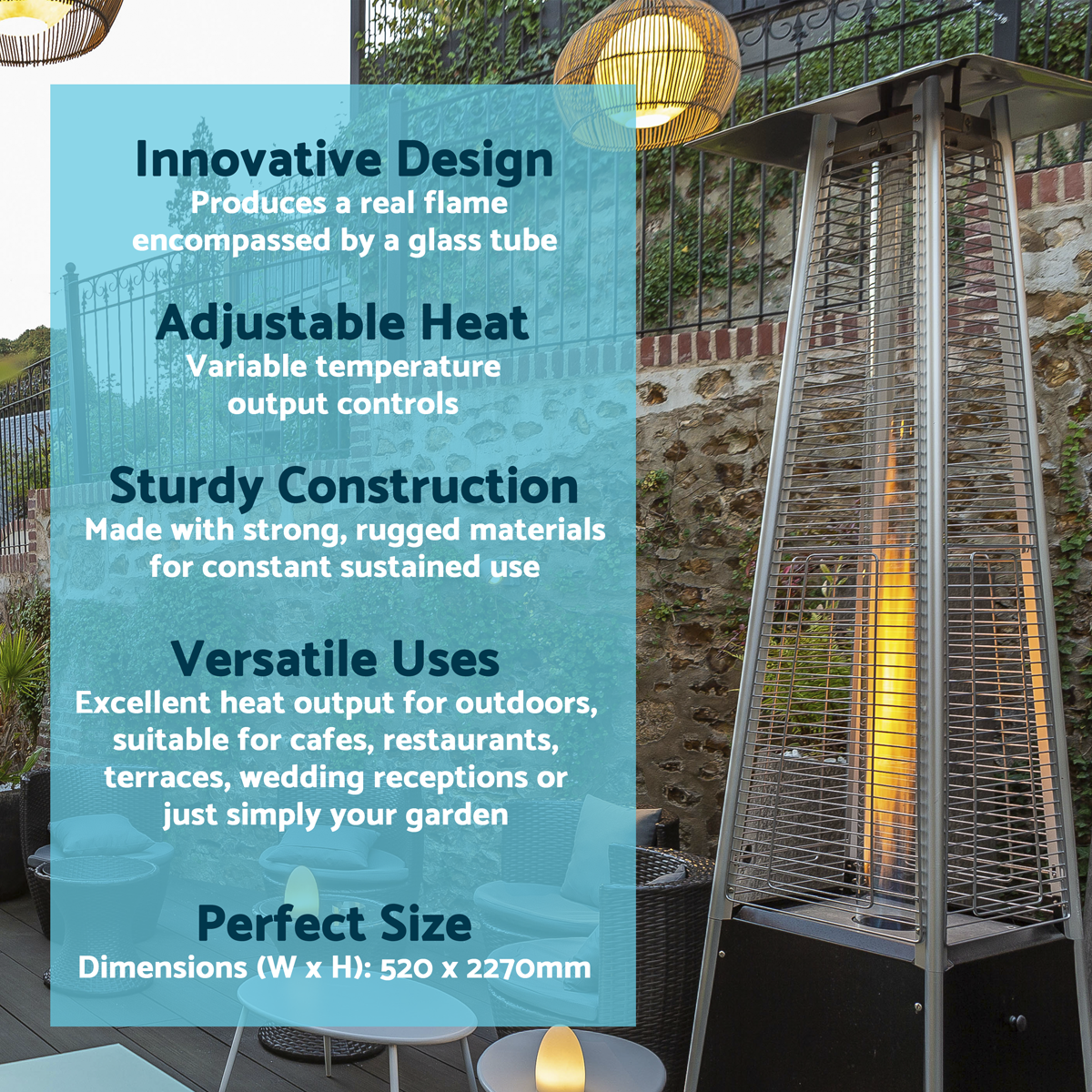 Dellonda DG98 Dellonda Pyramid Gas Outdoor Garden Patio Heater 13kW Commercial & Home Use