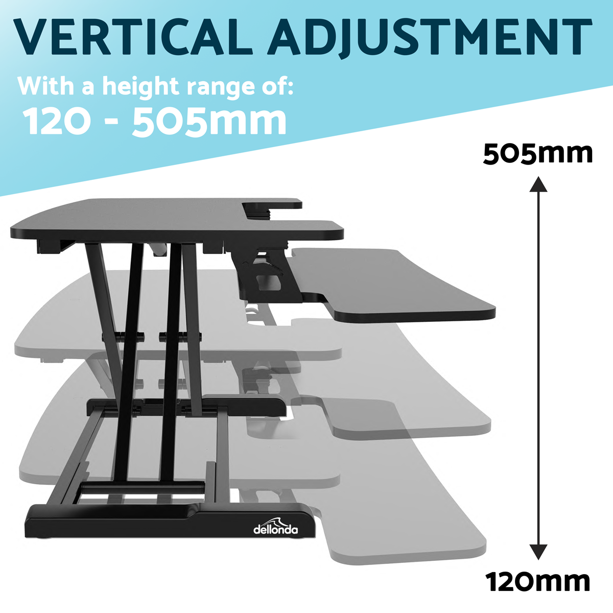 Dellonda DH14 Dellonda 71cm Adjustable-Height Standing Desk Riser 15kg Capacity