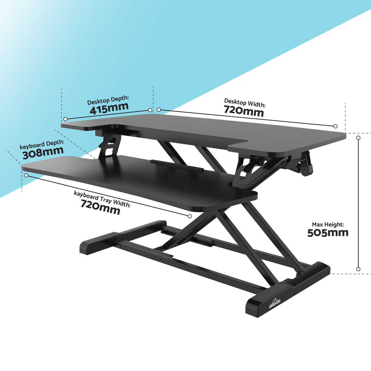 Dellonda DH14 Dellonda 71cm Adjustable-Height Standing Desk Riser 15kg Capacity