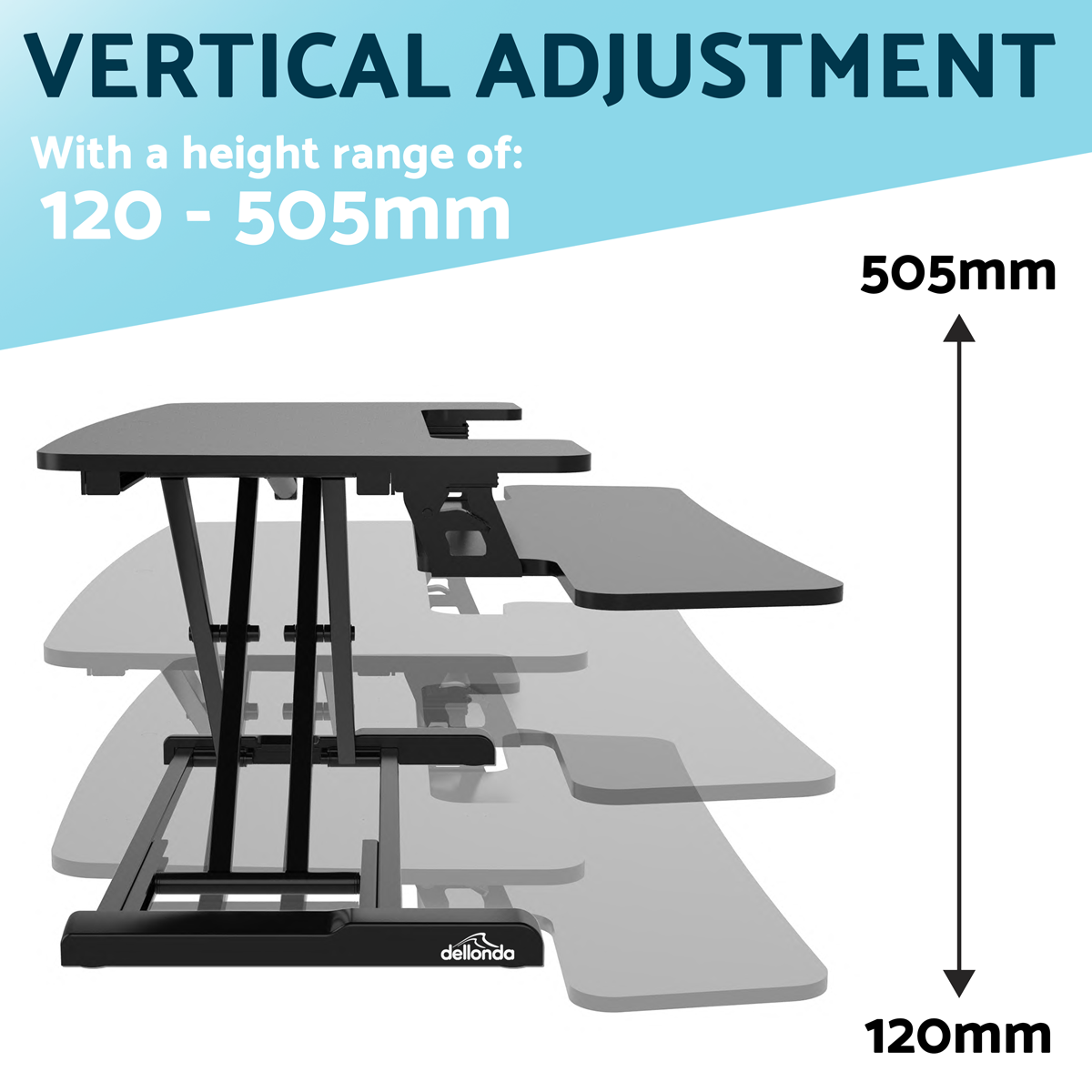 Dellonda DH15 Dellonda 89cm Adjustable-Height Standing Desk Riser 15kg Capacity