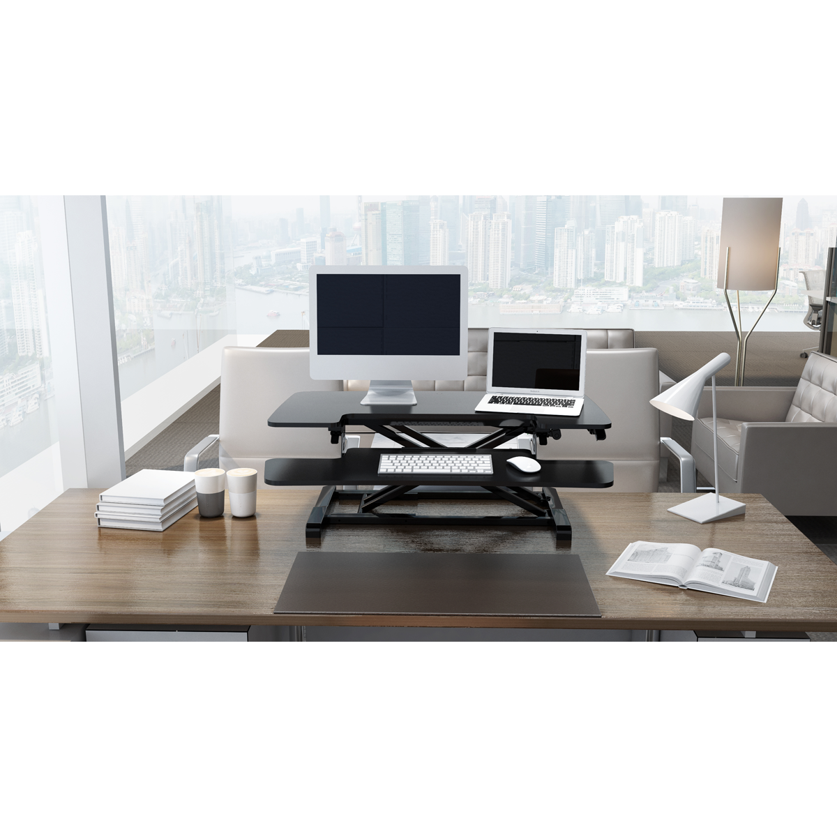 Dellonda DH15 Dellonda 89cm Adjustable-Height Standing Desk Riser 15kg Capacity