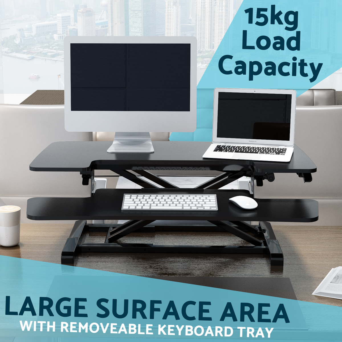 Dellonda DH15 Dellonda 89cm Adjustable-Height Standing Desk Riser 15kg Capacity