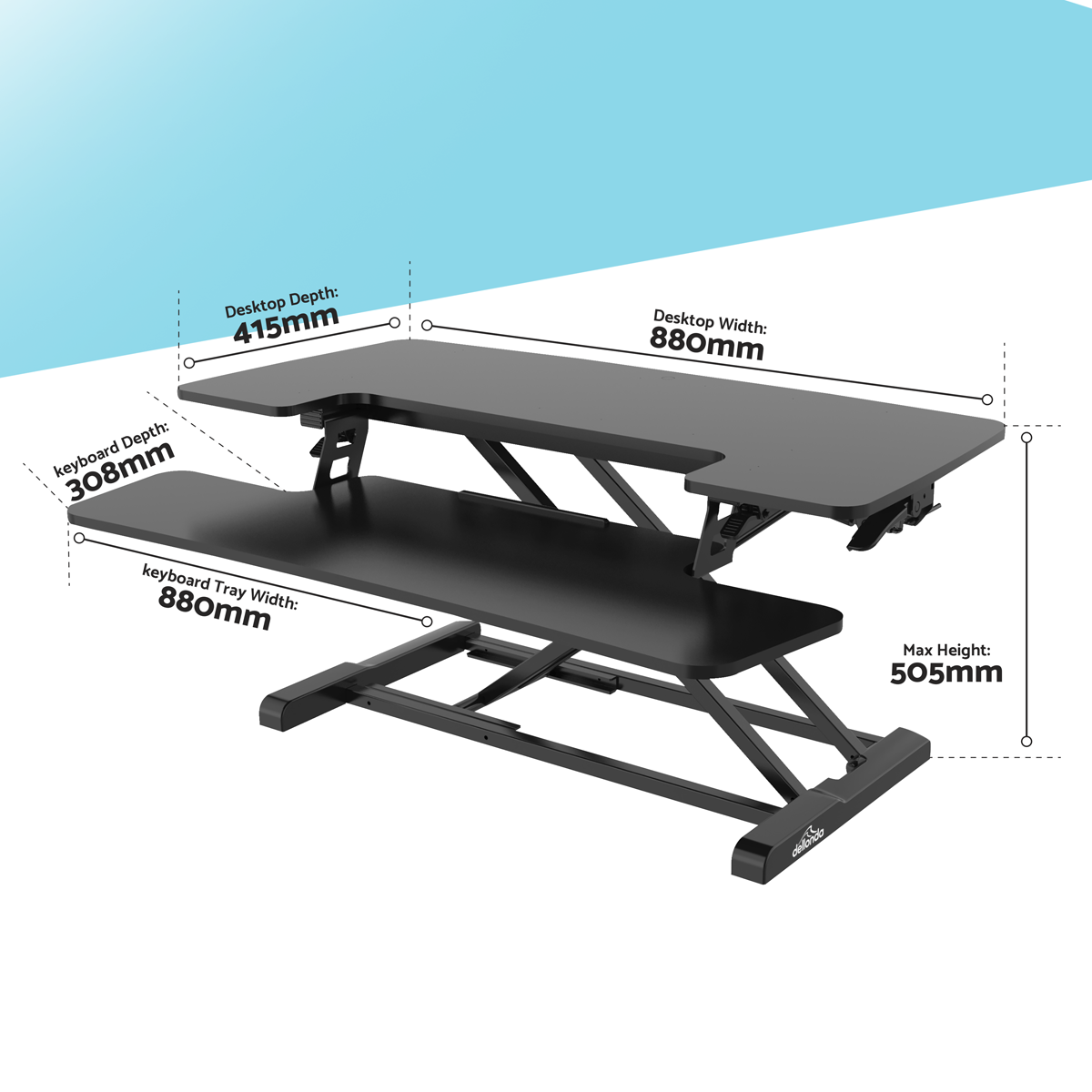 Dellonda DH15 Dellonda 89cm Adjustable-Height Standing Desk Riser 15kg Capacity