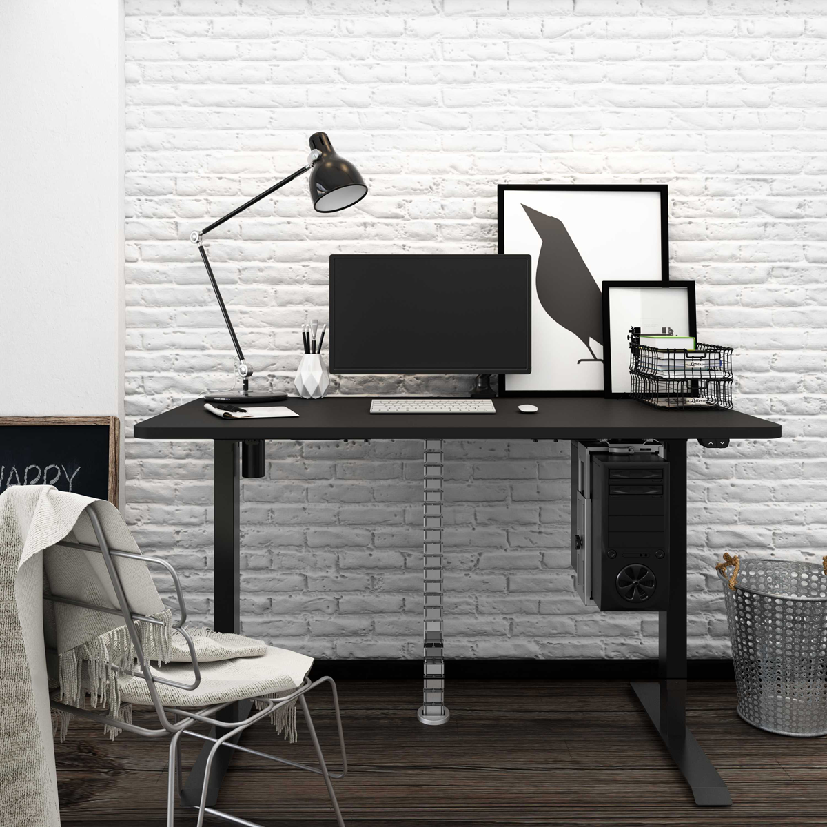 Dellonda DH17 Dellonda Single Motor Ultra-Quiet Adjustable-Height Desk Frame 70kg Capacity - Black