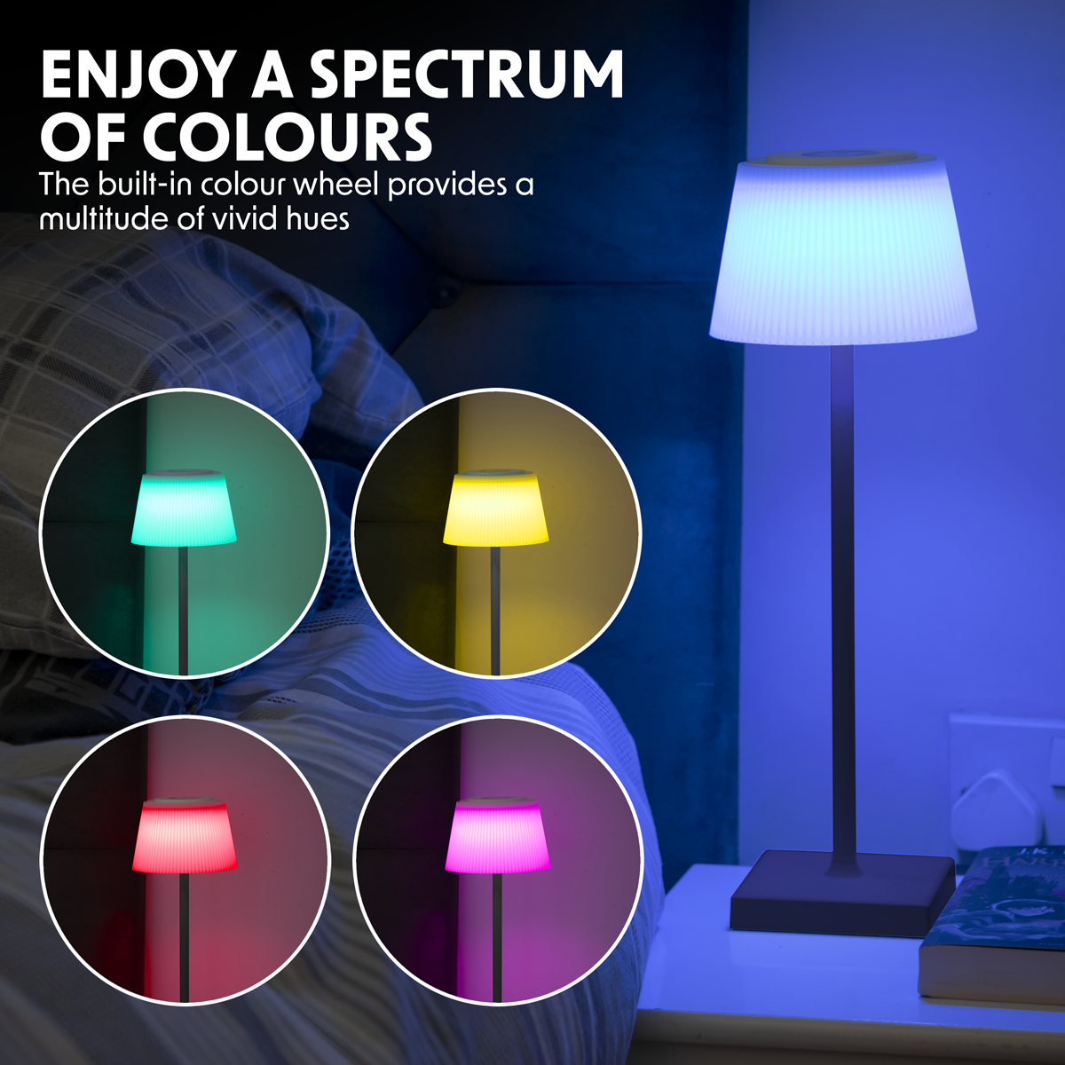 Dellonda DH212 Dellonda Rechargeable Table Lamp for Home Office Restaurant RGB Colours