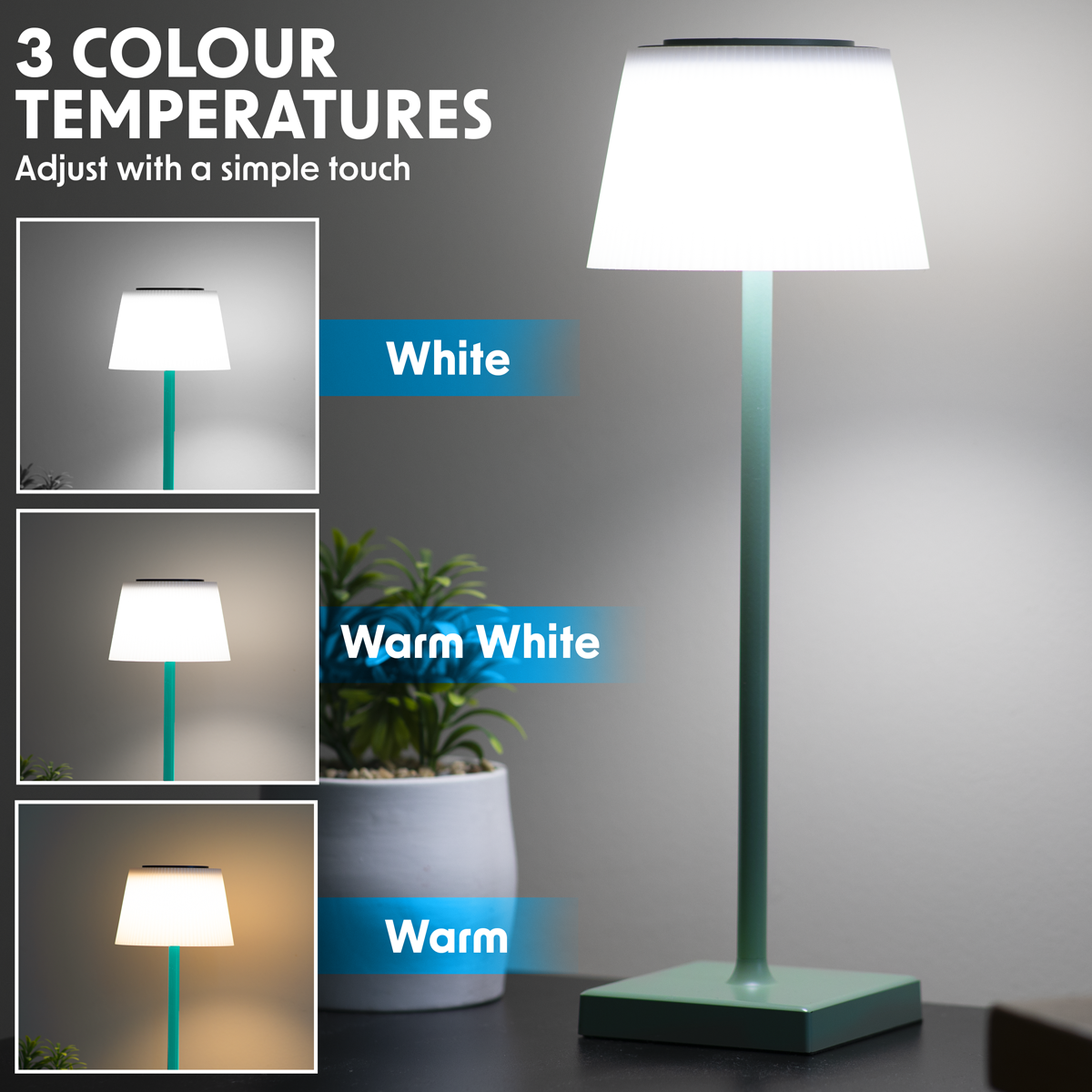 Dellonda DH214 Dellonda Rechargeable Table Lamp for Home Office Restaurant RGB Colours