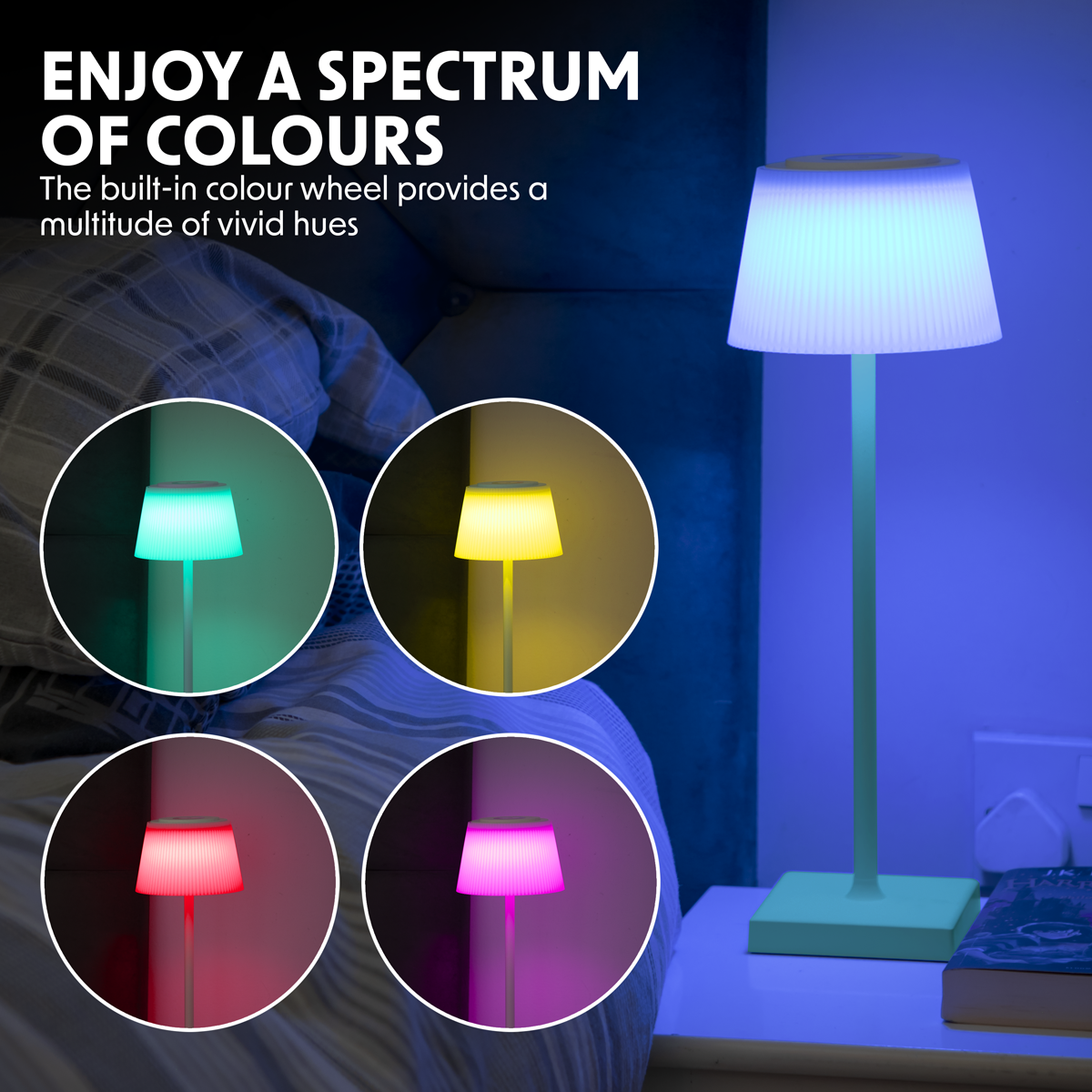 Dellonda DH214 Dellonda Rechargeable Table Lamp for Home Office Restaurant RGB Colours