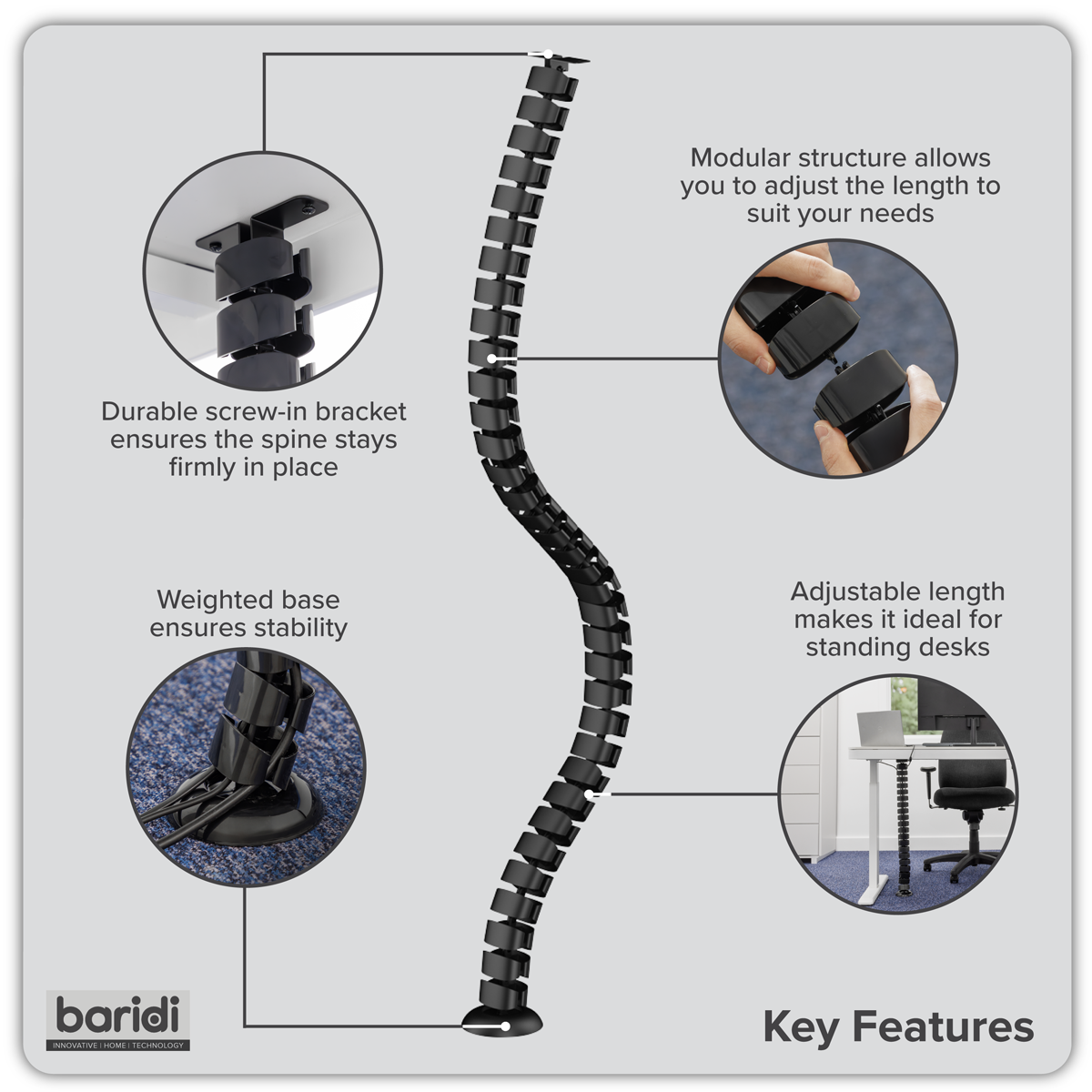 Dellonda DH23 Dellonda Flexible Cable Management System 1.3m